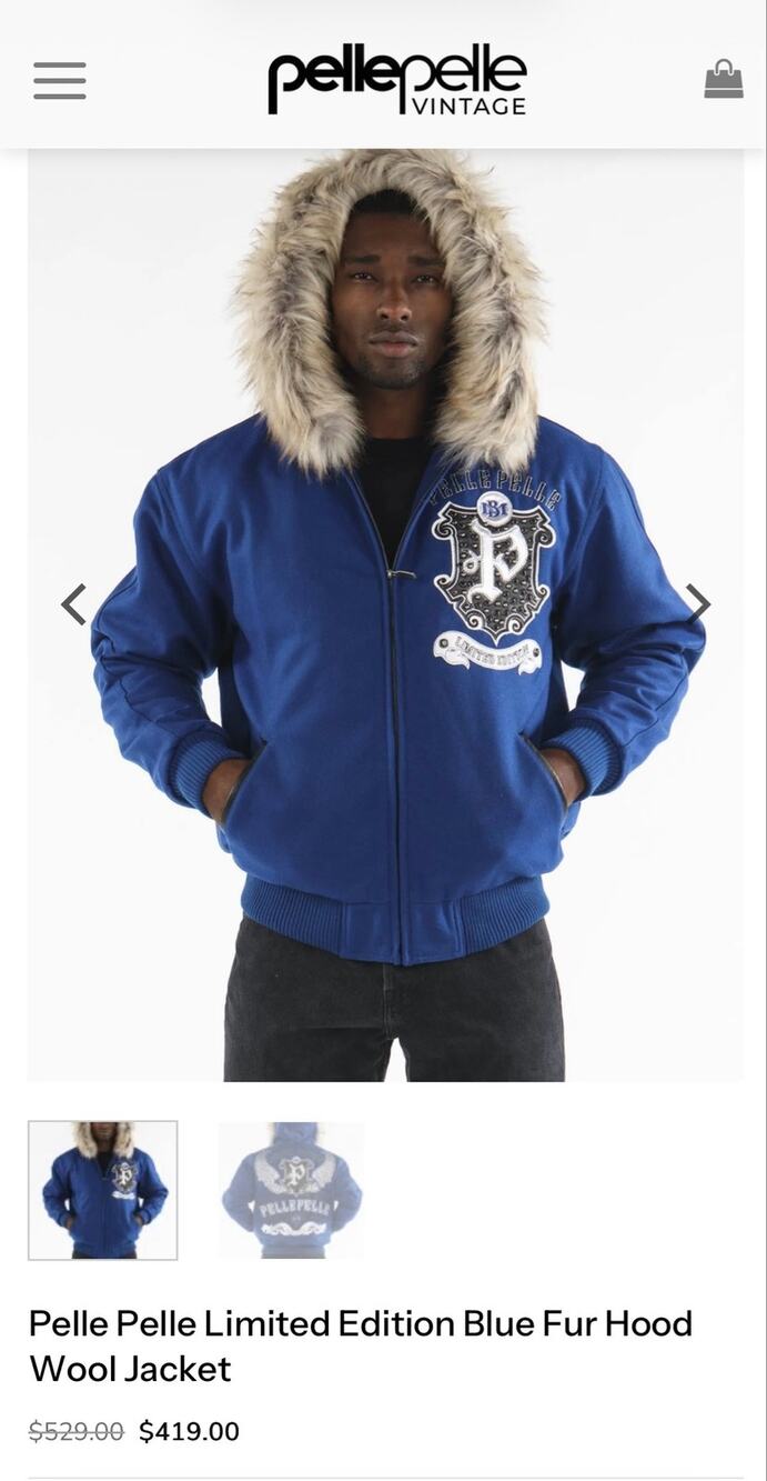 Pelle Pelle Limited Edition Blue Fur Hood Wool Jacket Men’s Size 5X